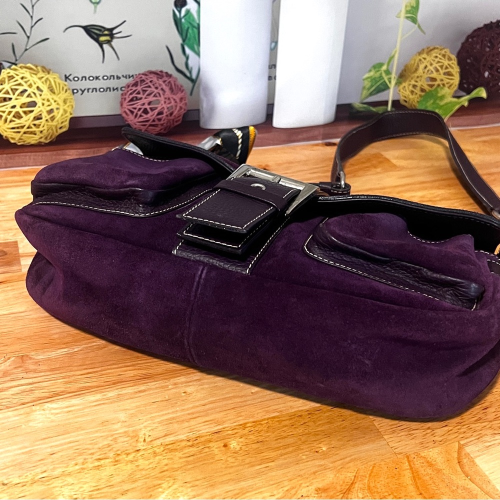 Vintage Purple Genuine Suede Leather Shoulder Bag Made In Italy - Picture 9 of 16